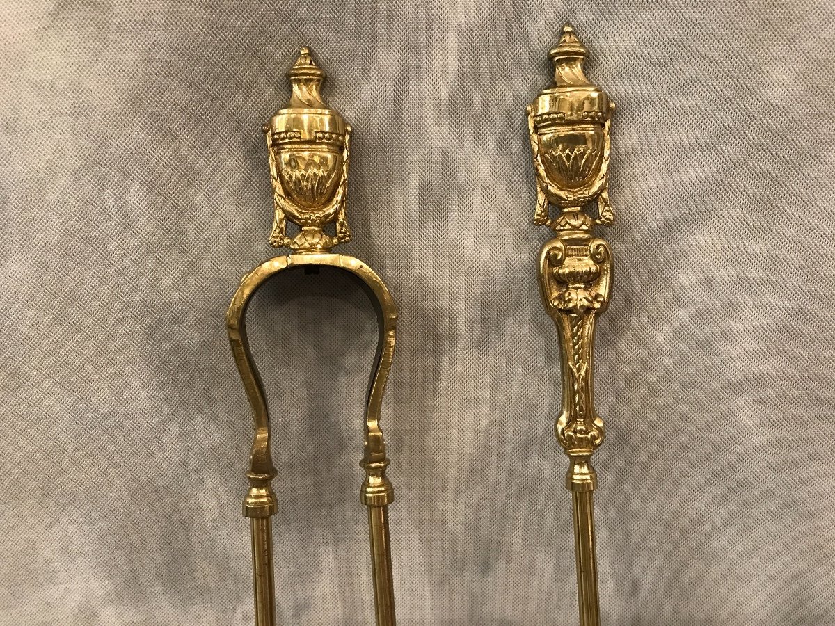 Set Of A Shovel And A Clamp In Bronze And Brass From The 19th Century-photo-2