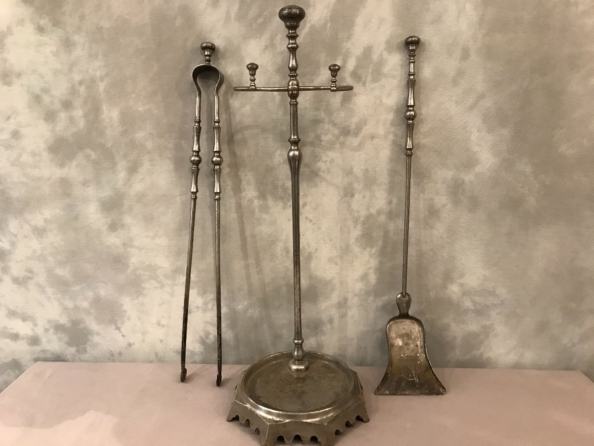19th Century Iron Fireplace Servant Including A Shovel And A Tong-photo-4