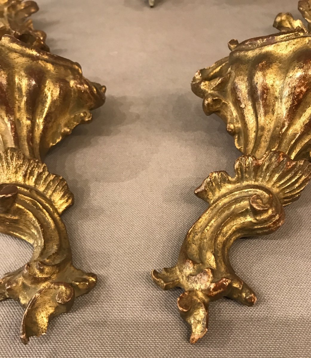 Pair Of Golden Wood Sconces From The Twentieth Century-photo-2