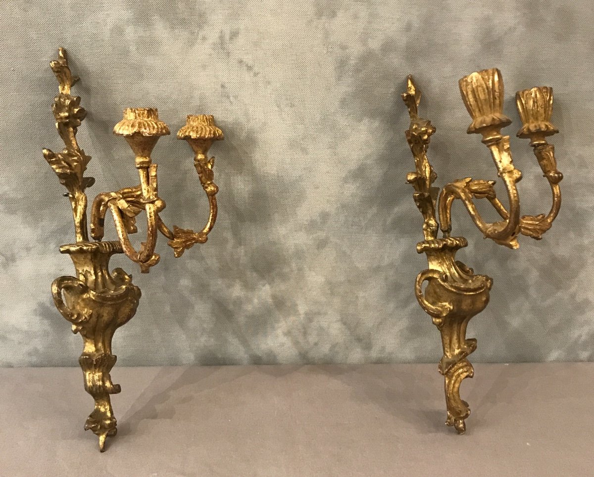 Pair Of Golden Wood Sconces From The Twentieth Century-photo-4