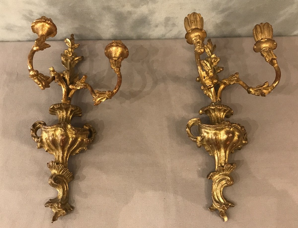 Pair Of Golden Wood Sconces From The Twentieth Century