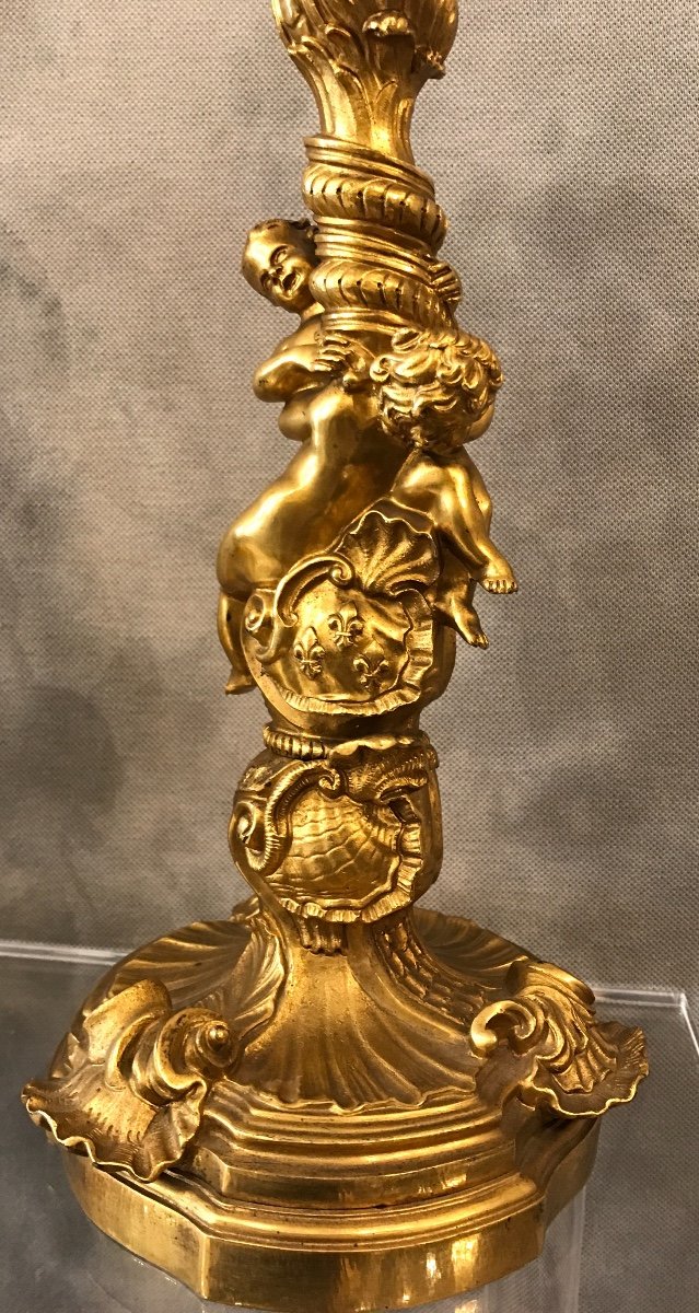 Paire En Flambeaux Louis XV En Bronze Doré D’époque 18ème -photo-3