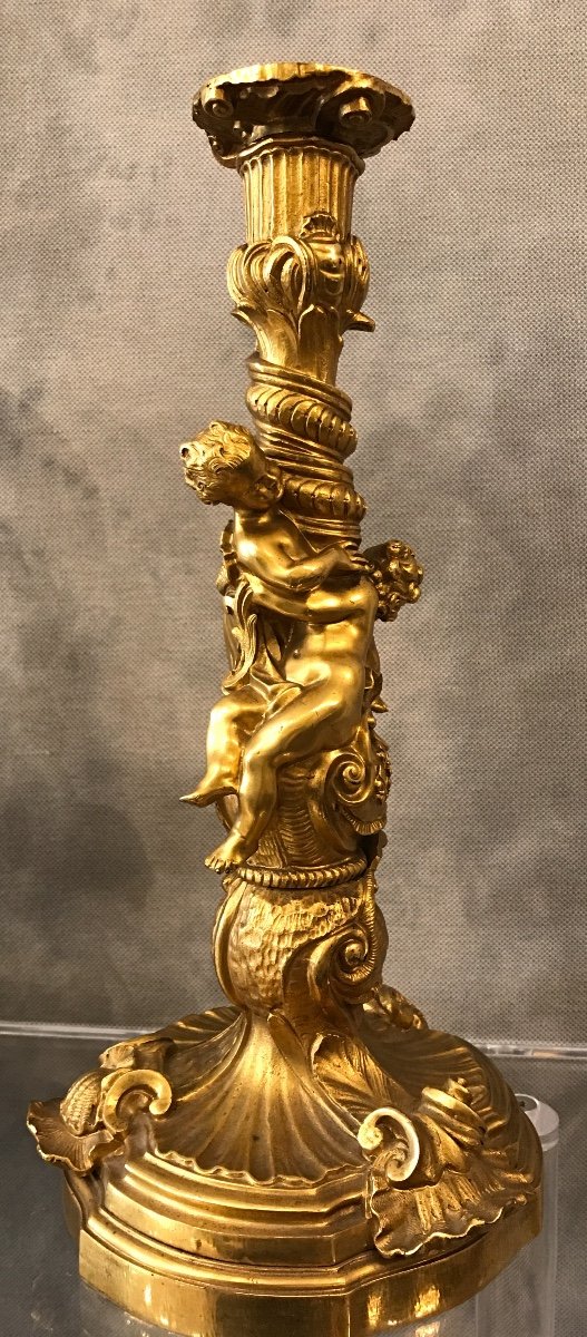 Paire En Flambeaux Louis XV En Bronze Doré D’époque 18ème -photo-4