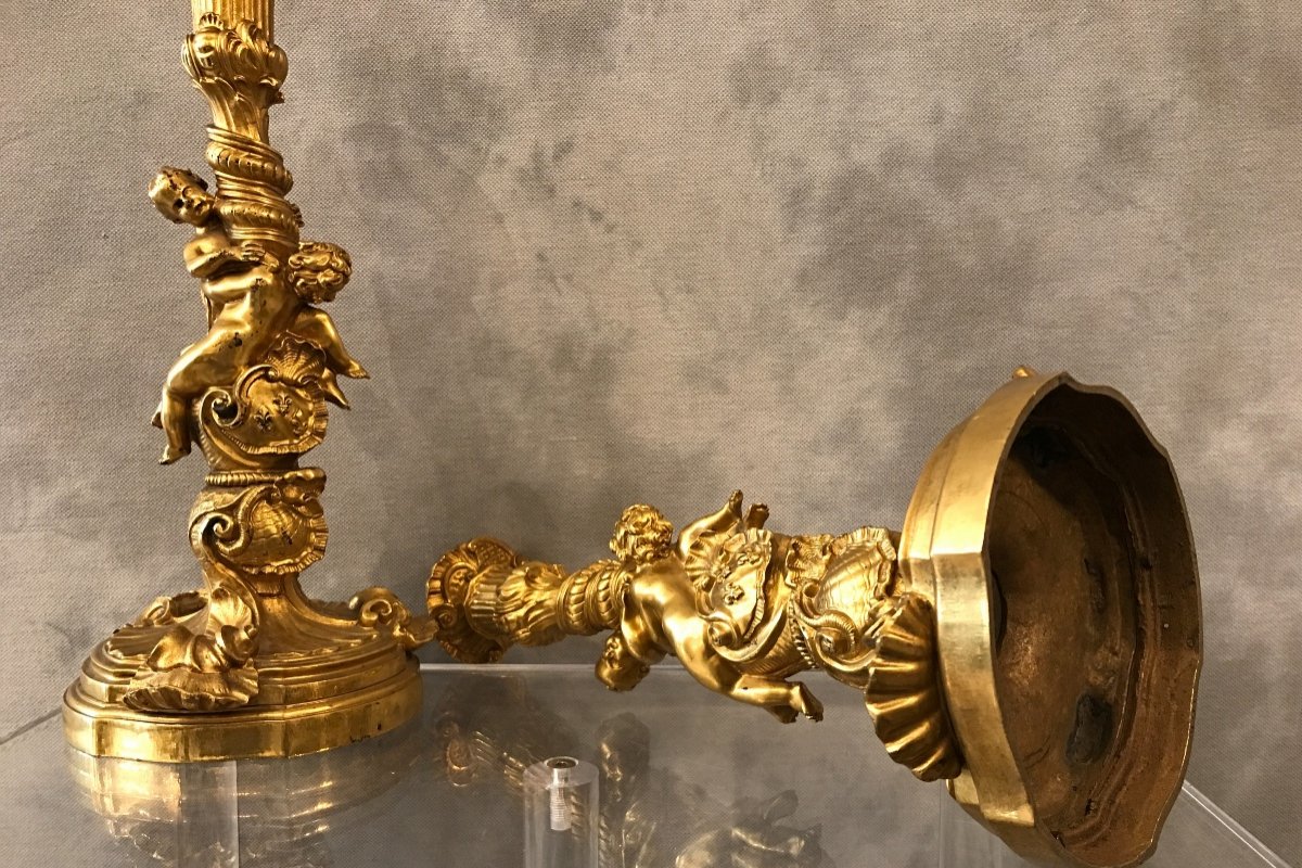 Pair In Louis XV Torch In Gilt Bronze From The 18th Century-photo-5