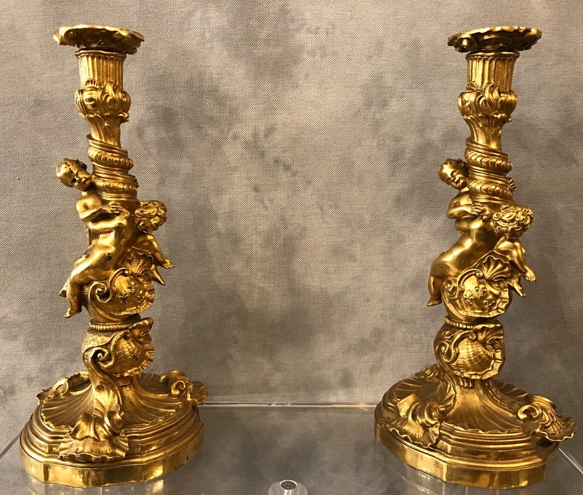 Paire En Flambeaux Louis XV En Bronze Doré D’époque 18ème -photo-7