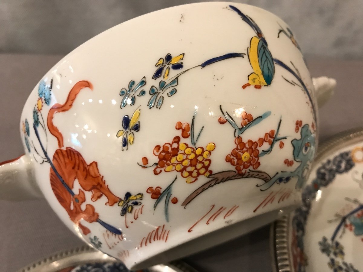 Mehun Bouillon Bowl And Its Plate In Porcelain And Sterling Silver From The Late 19th Century-photo-2