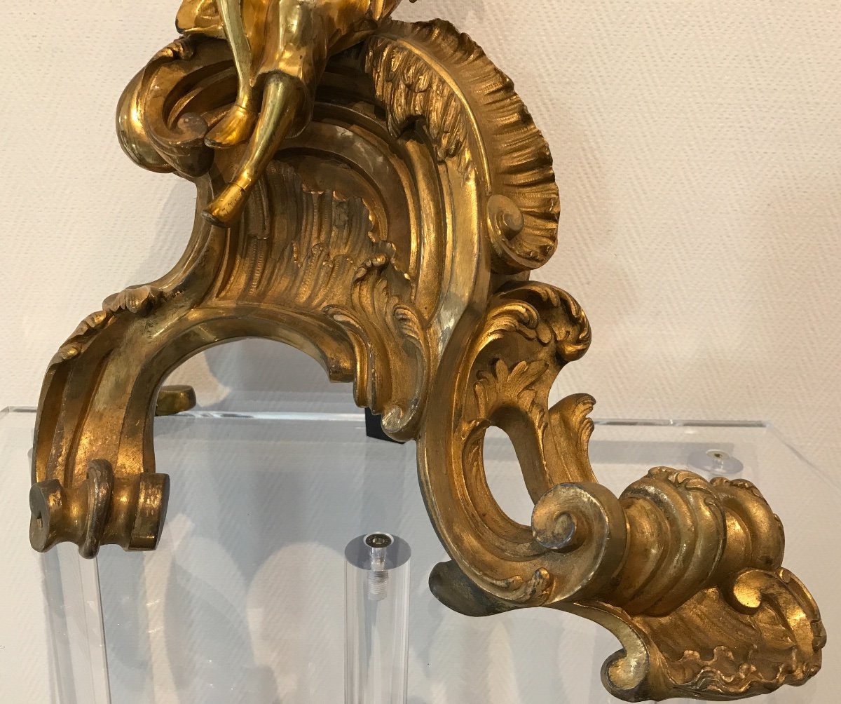 Pair Of Large Andirons In Gilt Bronze With Chinese From The 19th Time-photo-2