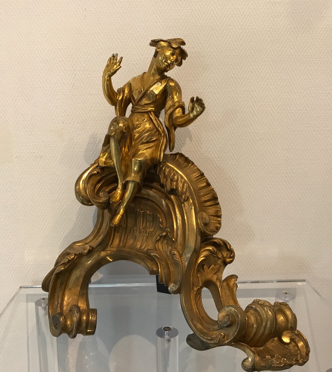 Paire De ravissants de feux De cheminée En Bronze Doré Aux Chinois D’époque 19ème -photo-5