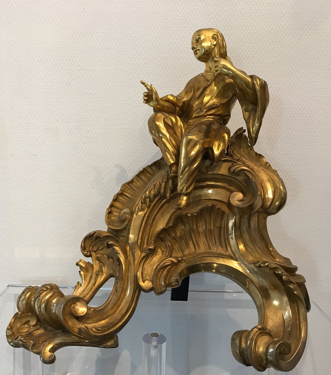 Paire De ravissants de feux De cheminée En Bronze Doré Aux Chinois D’époque 19ème -photo-8