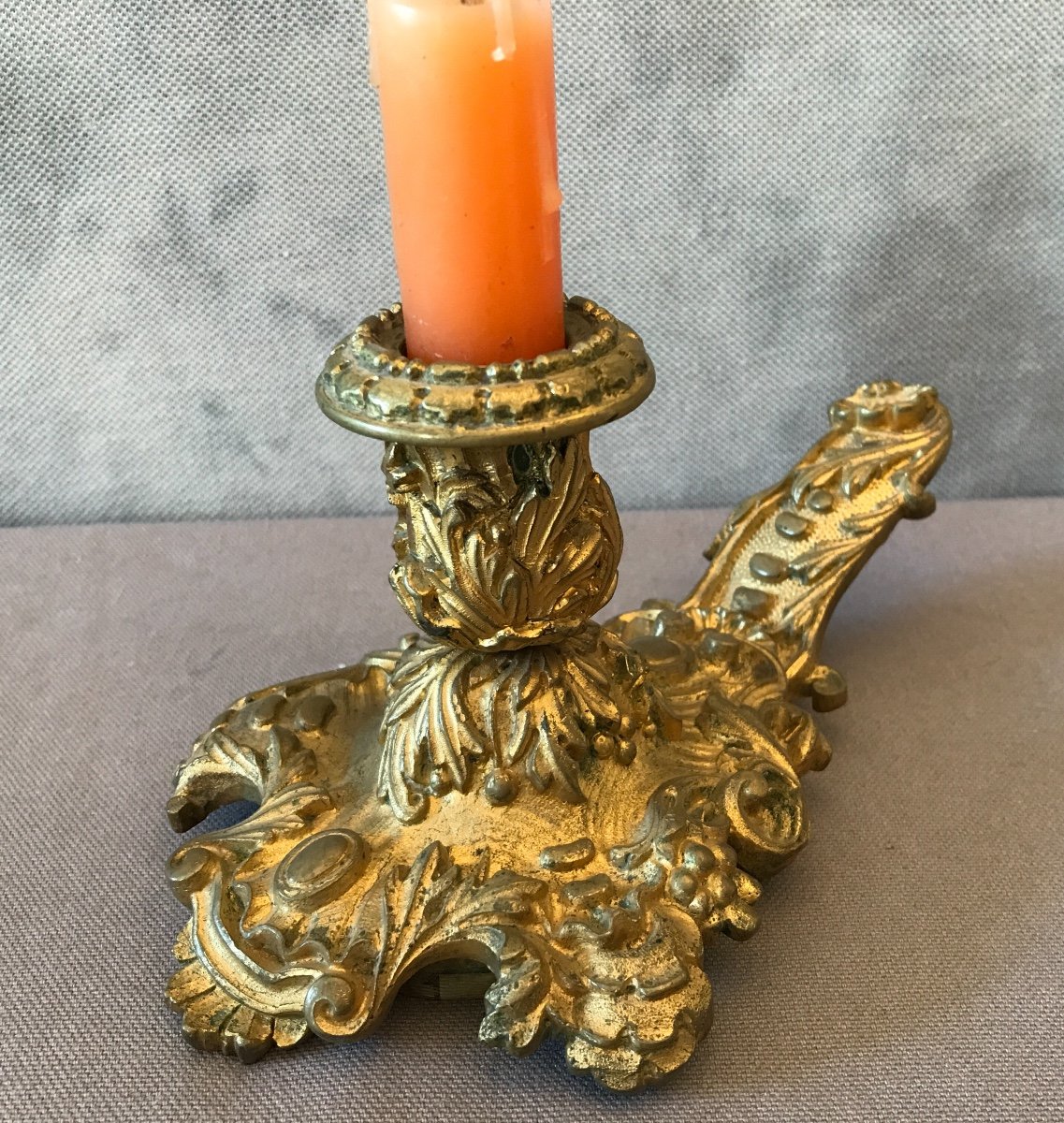 Small Hand Candlestick In Gilt Bronze From The 19th Time-photo-2