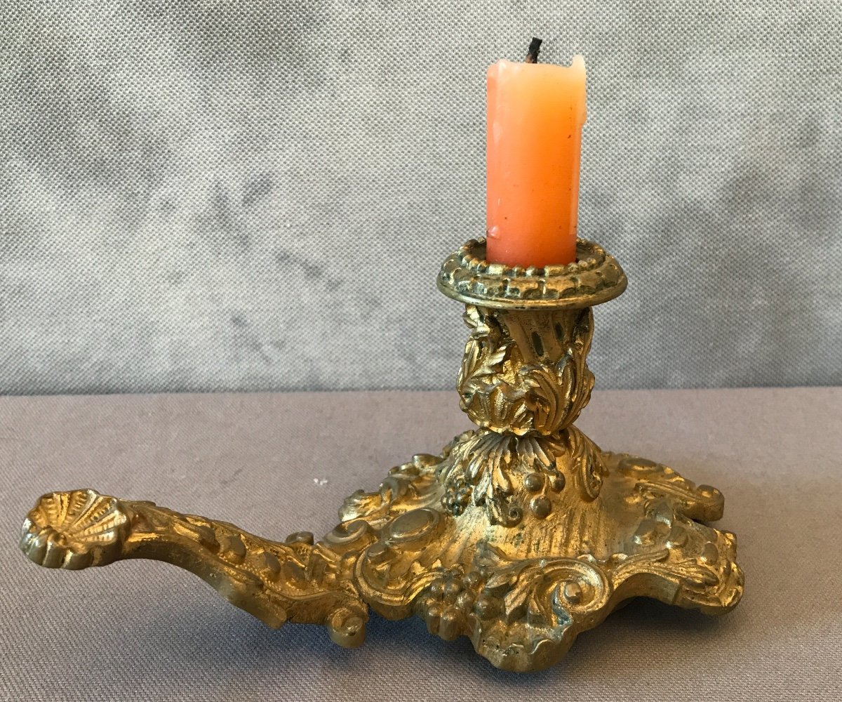 Small Hand Candlestick In Gilt Bronze From The 19th Time-photo-1