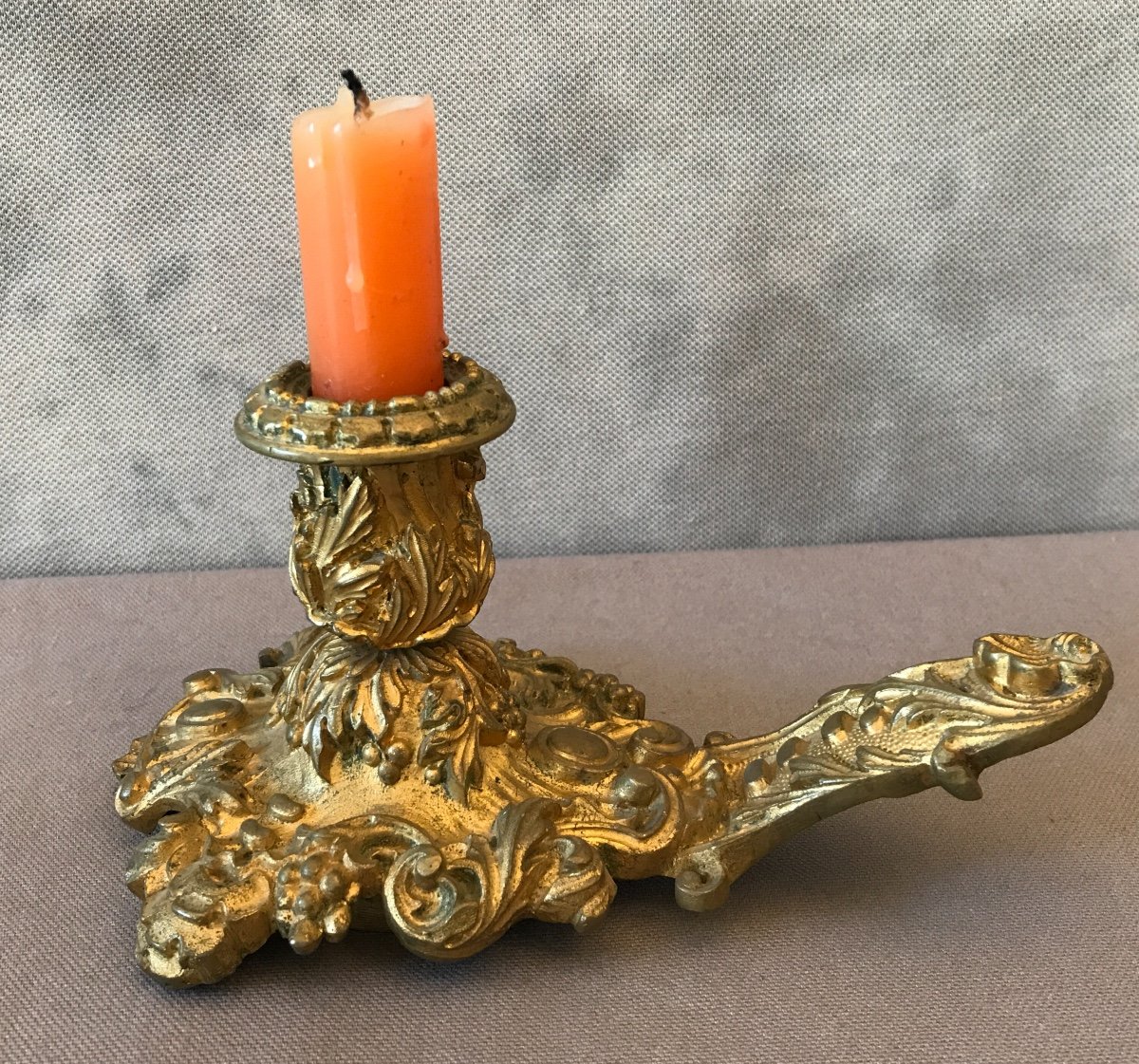 Small Hand Candlestick In Gilt Bronze From The 19th Time