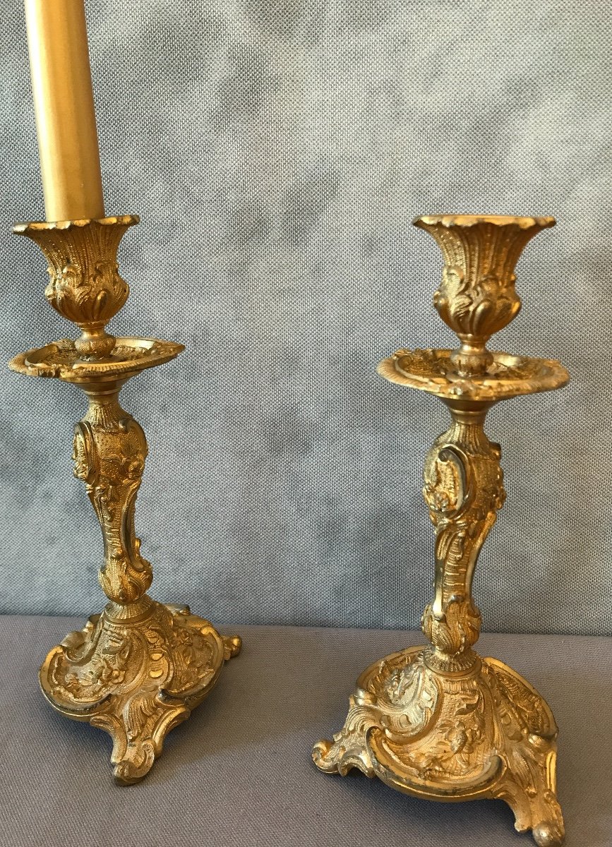 Pair Of 19th Century Gilt Bronze Candlesticks-photo-2