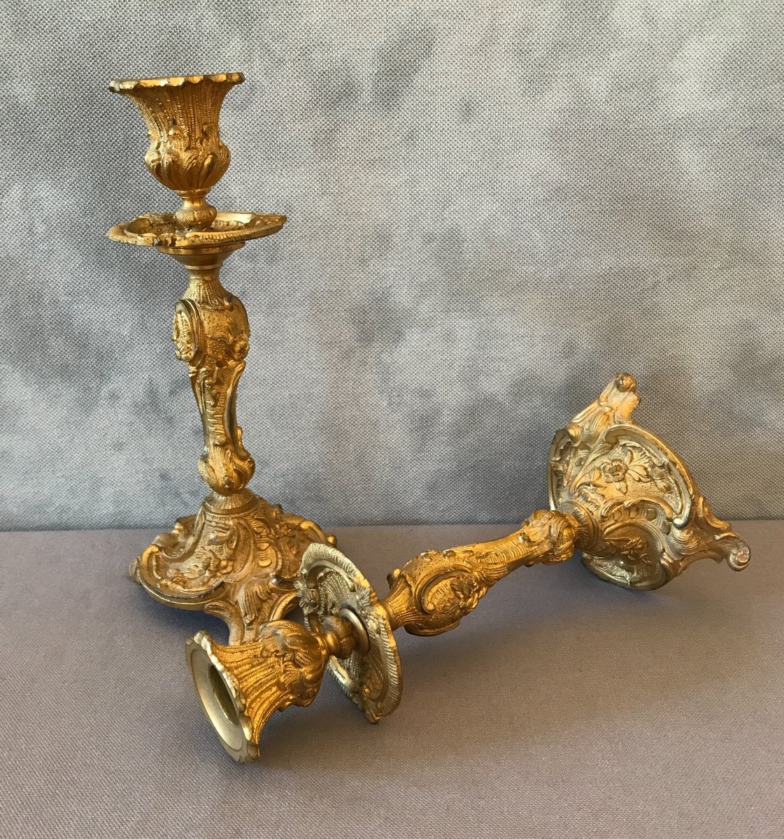 Pair Of 19th Century Gilt Bronze Candlesticks-photo-3