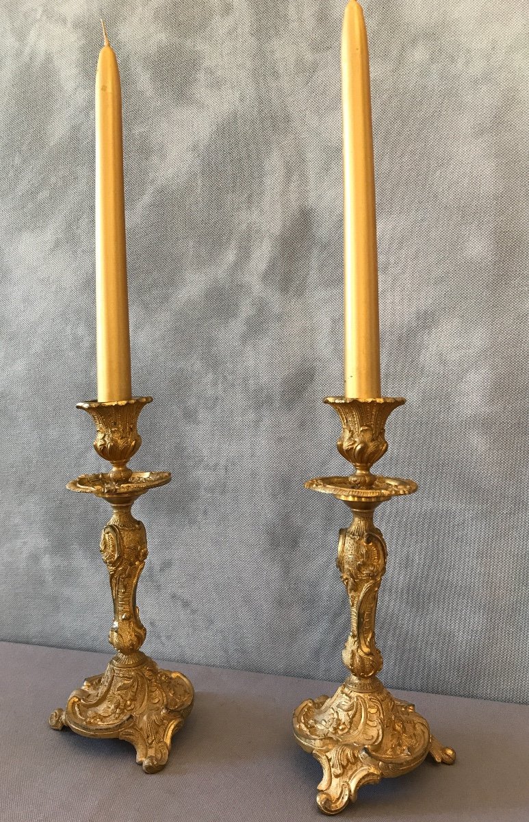 Pair Of 19th Century Gilt Bronze Candlesticks-photo-4