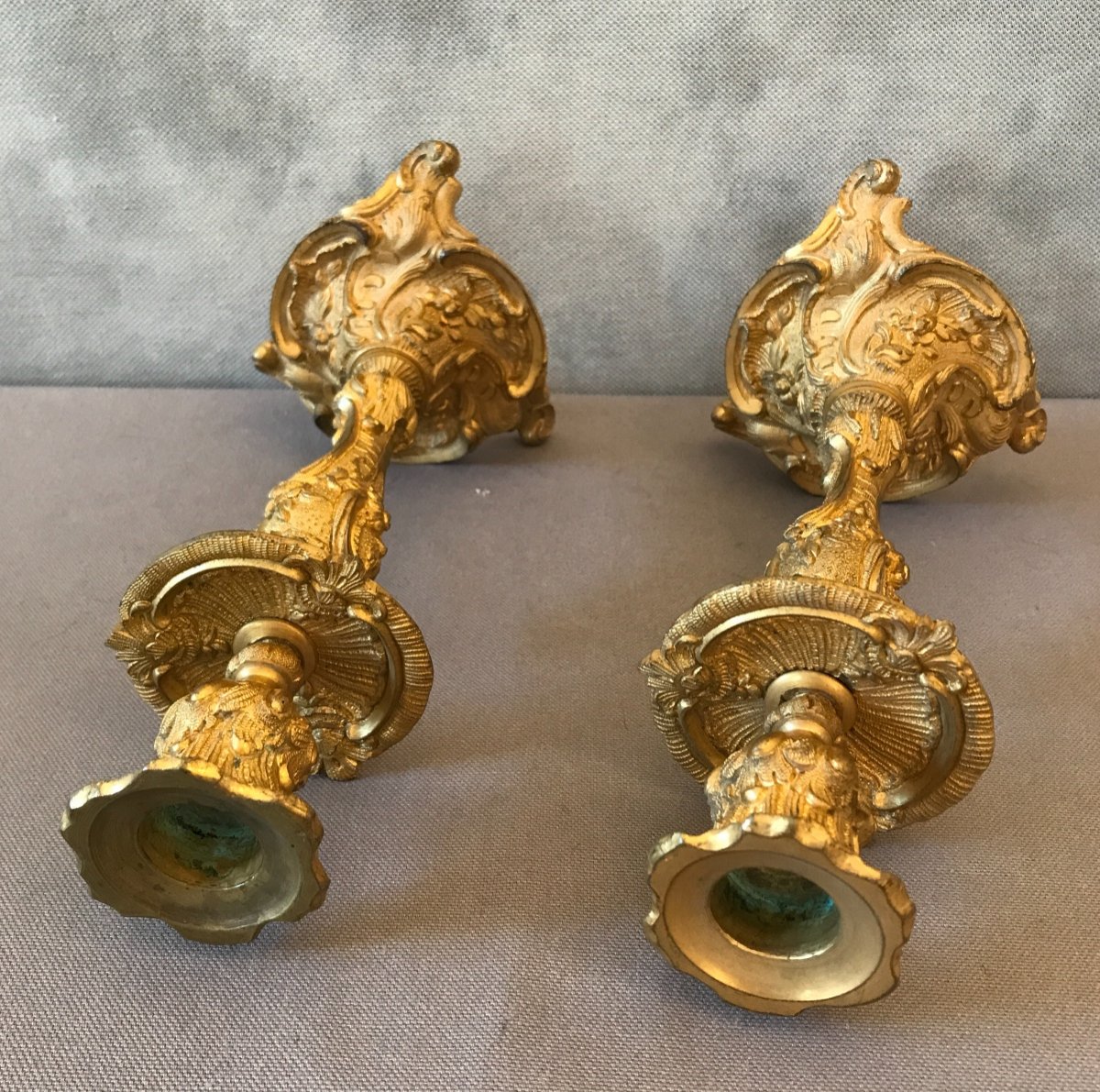 Pair Of 19th Century Gilt Bronze Candlesticks-photo-2