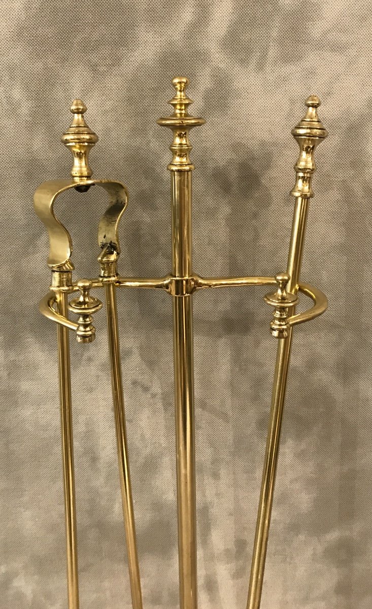 19th Century Brass Fireplace Servant Including A Shovel And A Tongs-photo-2