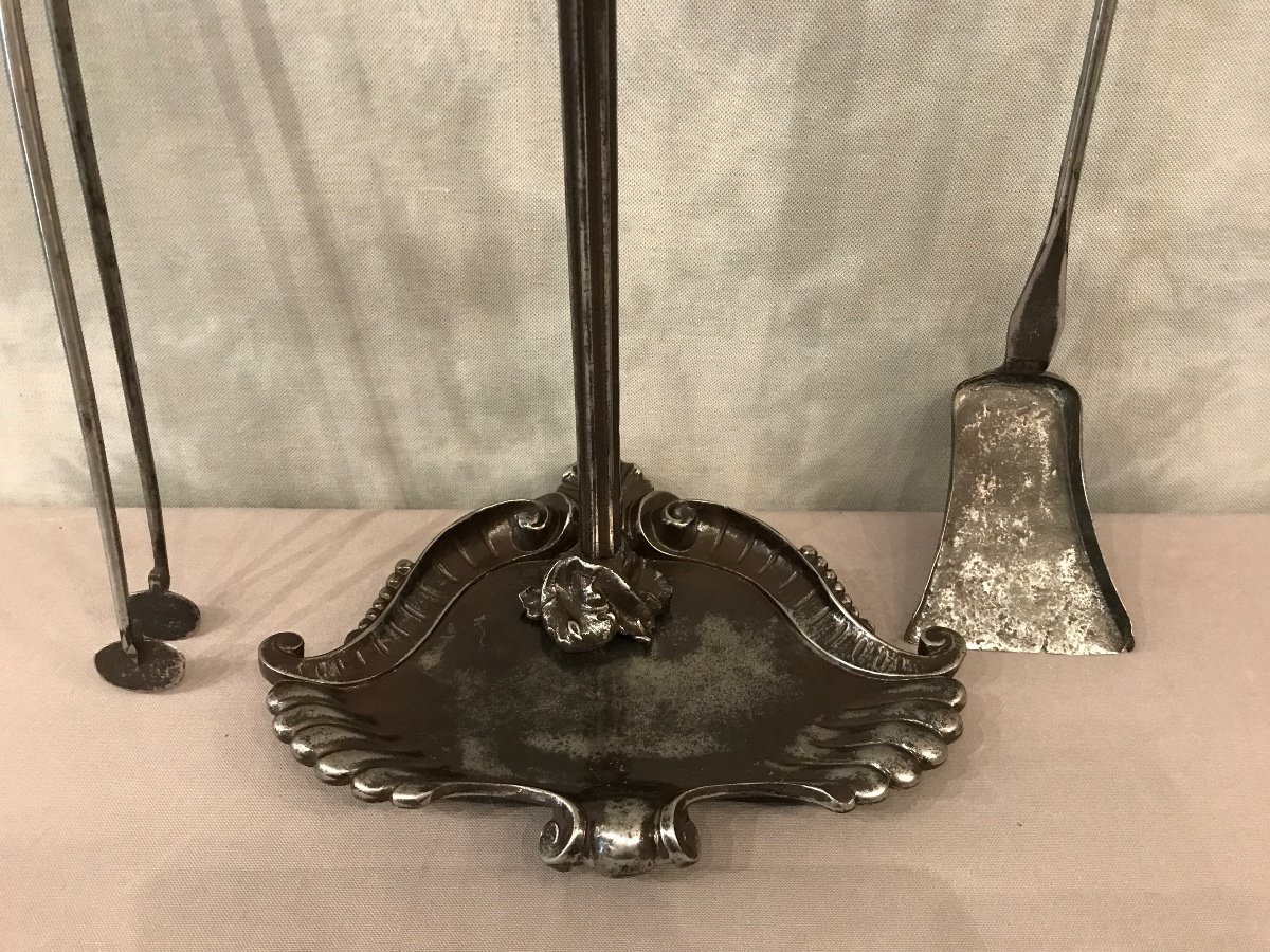 Set Of An Iron And Bronze Shovel And Tongs From The Directoire Period-photo-1