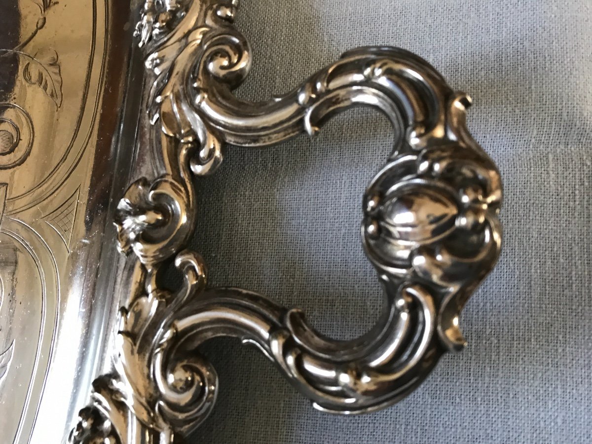 19th Century Louis XV Style Silver Metal Serving Tray-photo-4