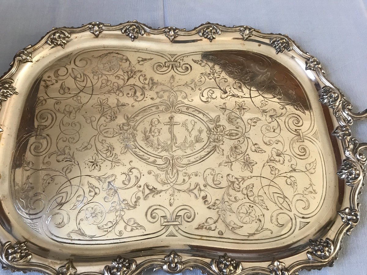19th Century Louis XV Style Silver Metal Serving Tray-photo-2