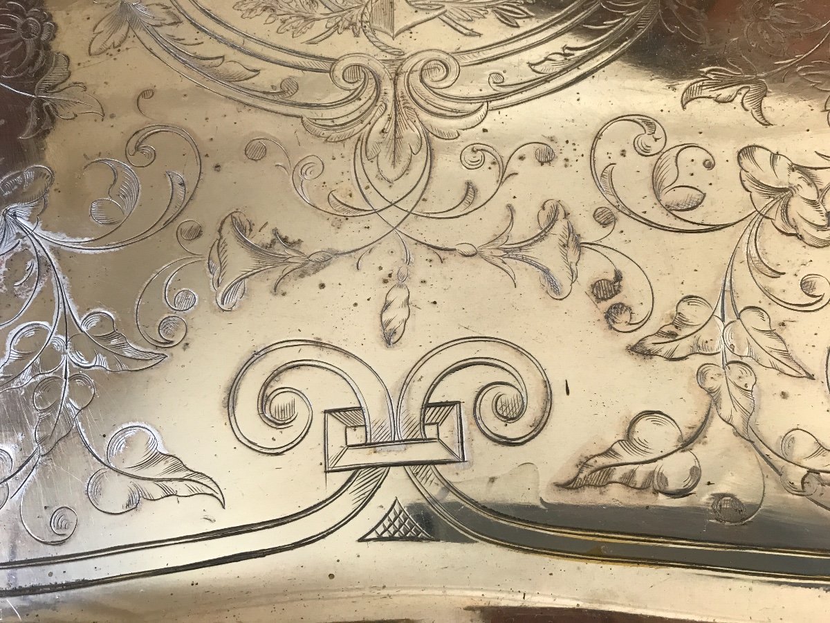 19th Century Louis XV Style Silver Metal Serving Tray-photo-4