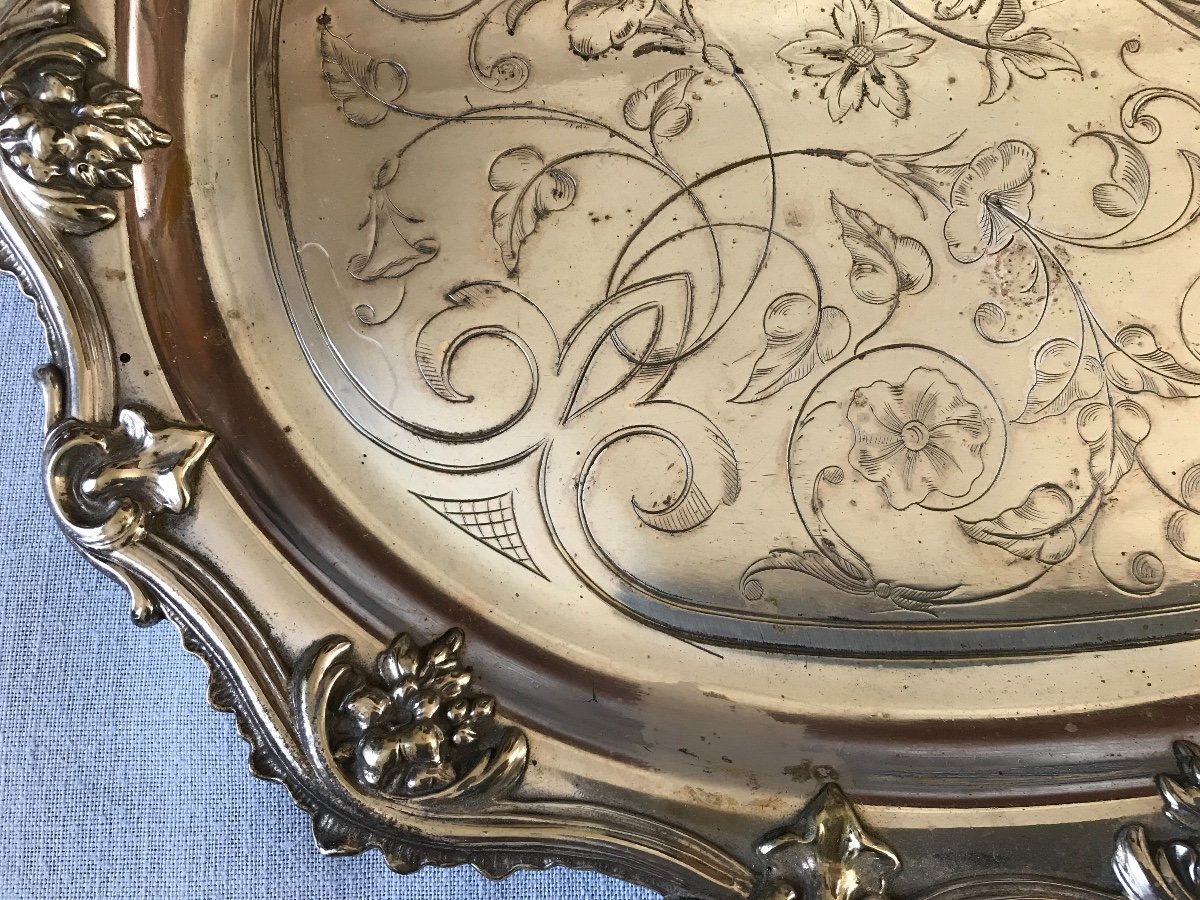 19th Century Louis XV Style Silver Metal Serving Tray-photo-5