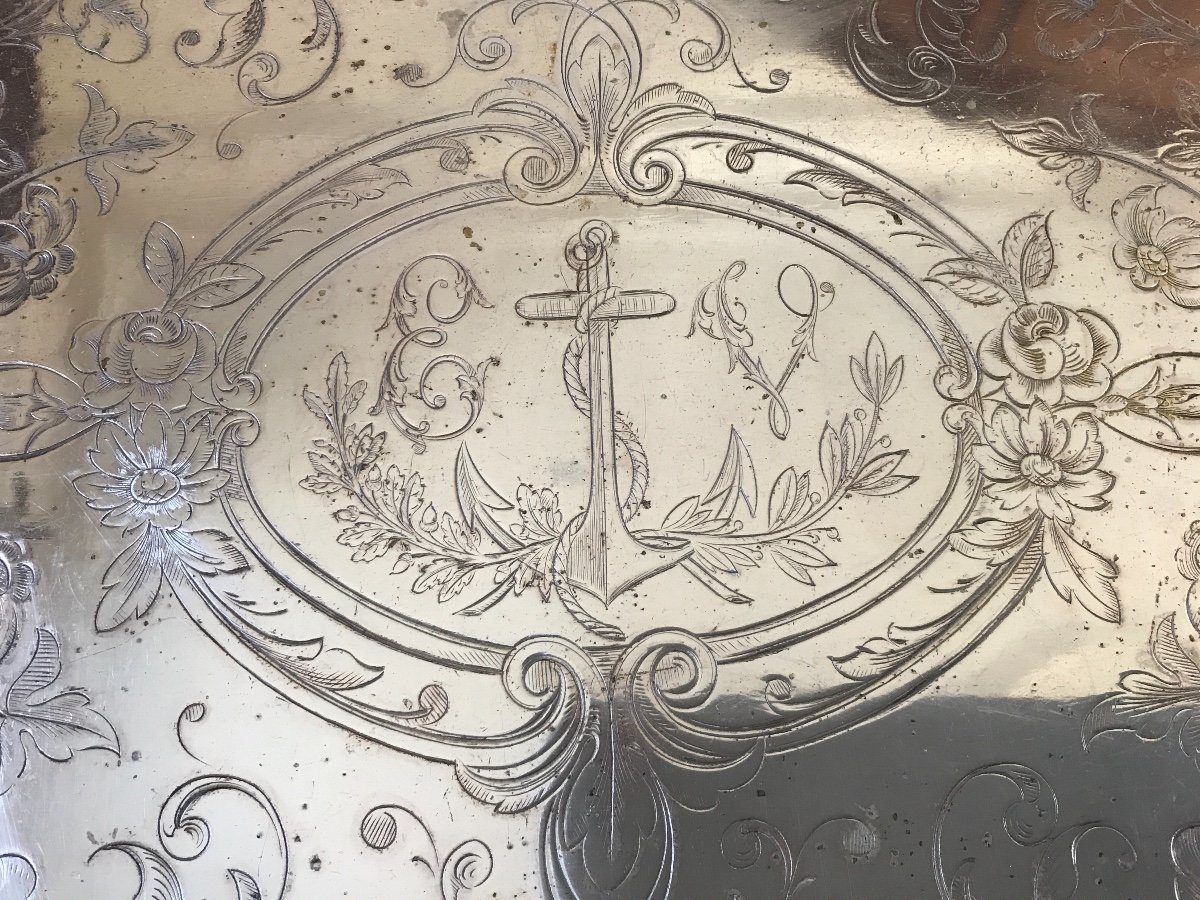 19th Century Louis XV Style Silver Metal Serving Tray-photo-8