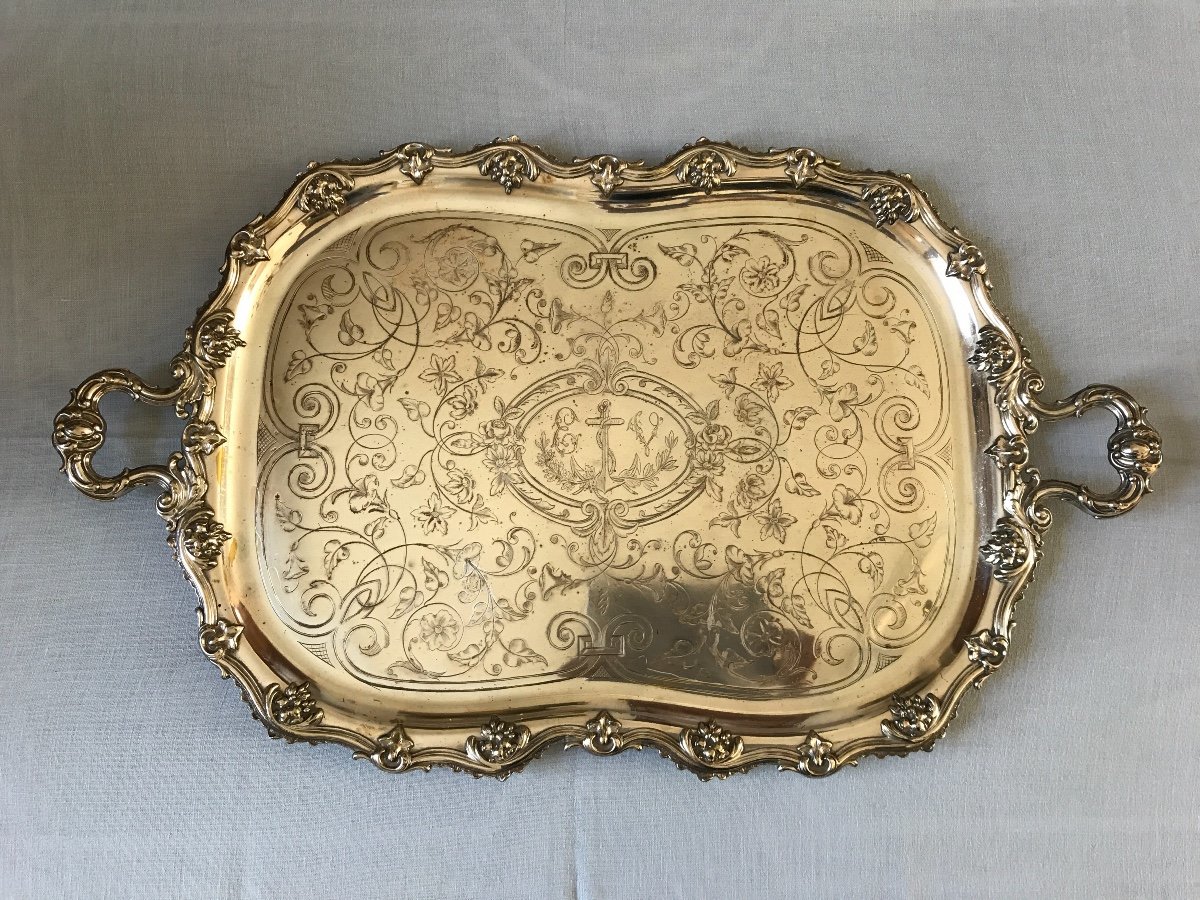 19th Century Louis XV Style Silver Metal Serving Tray