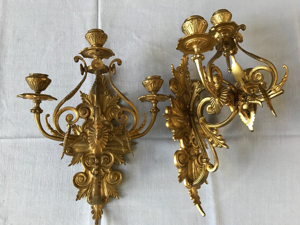 Pair Of 19th Century Gilt Bronze Sconces-photo-2