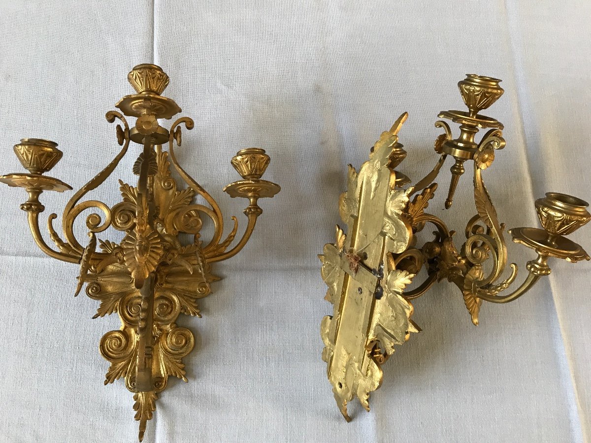 Paire D’appliques En Bronze Doré D’époque 19ème -photo-1