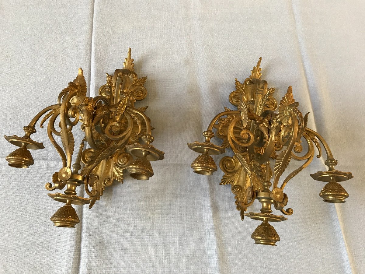 Pair Of 19th Century Gilt Bronze Sconces-photo-3