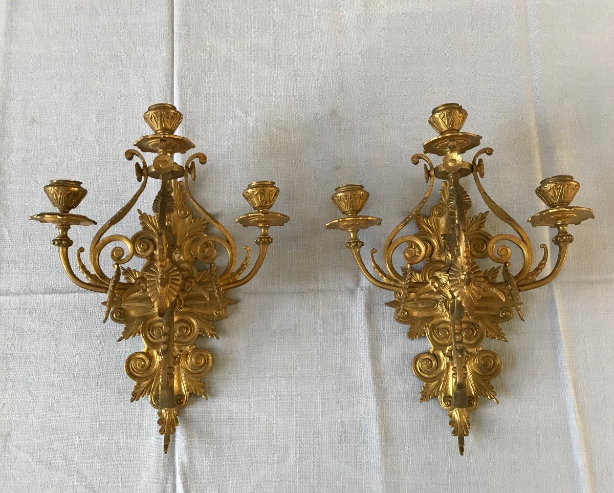 Paire D’appliques En Bronze Doré D’époque 19ème 