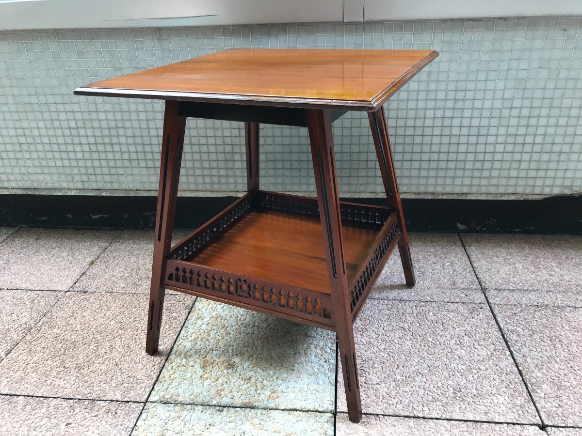 English Mahogany Square Tea Table-photo-1