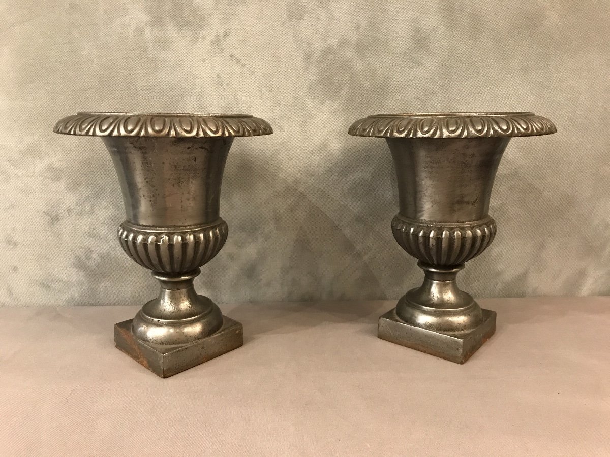 Pair Of 19th Century Cast Iron Medici Vases-photo-3