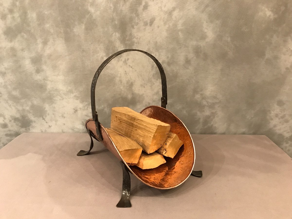 19th Century Copper And Iron Log Basket