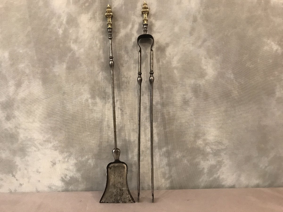 Set Of A Shovel And A Clamp In Iron And Bronze From The 19th Century