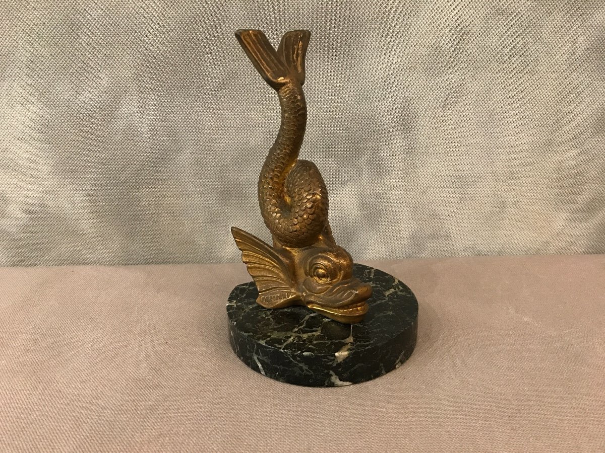 Dolphin In Regulates On Marble Base Circa 1900 Signed Frecourt