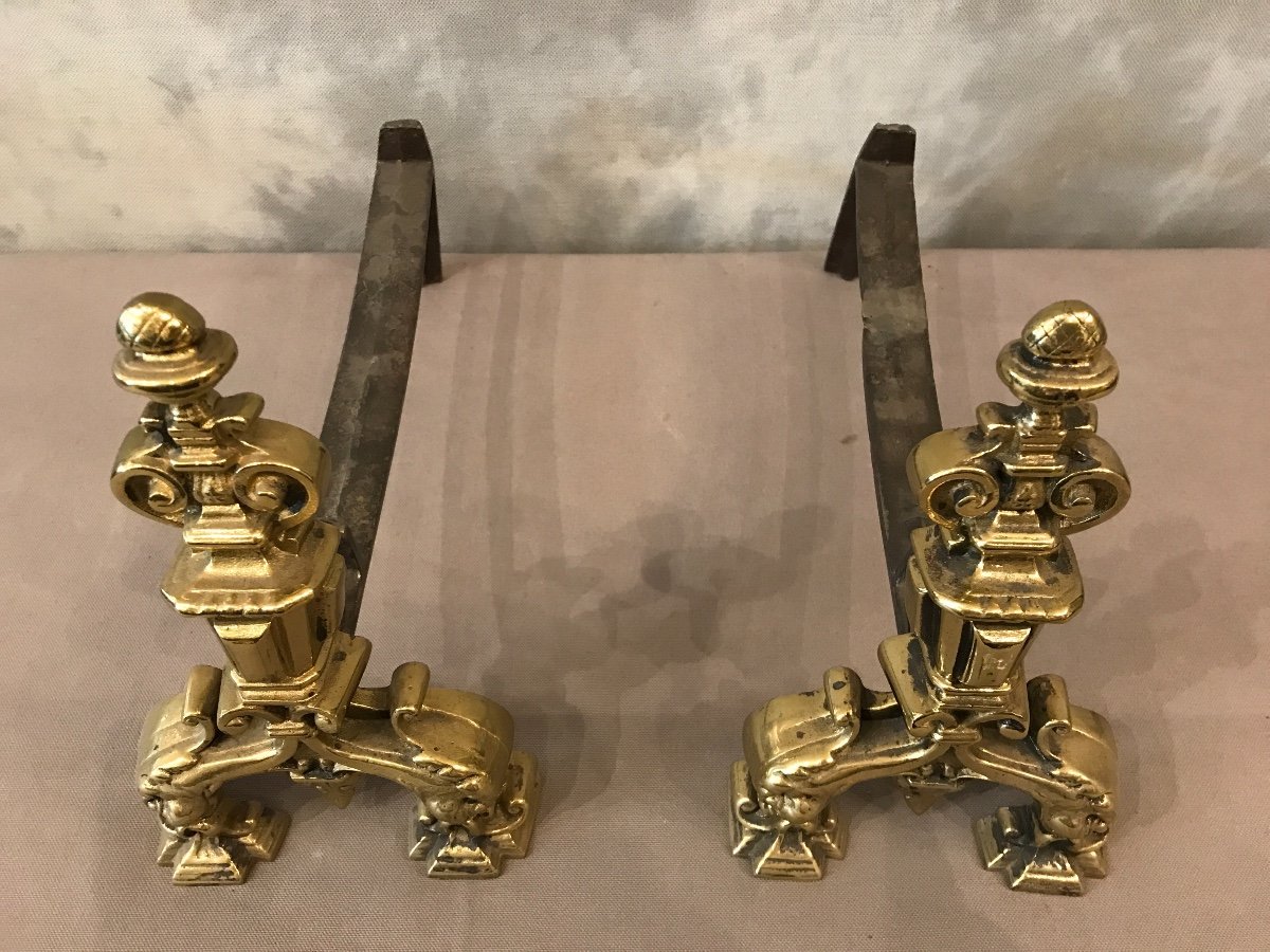 Pair Of Andirons In Bronze Around 1900-photo-4