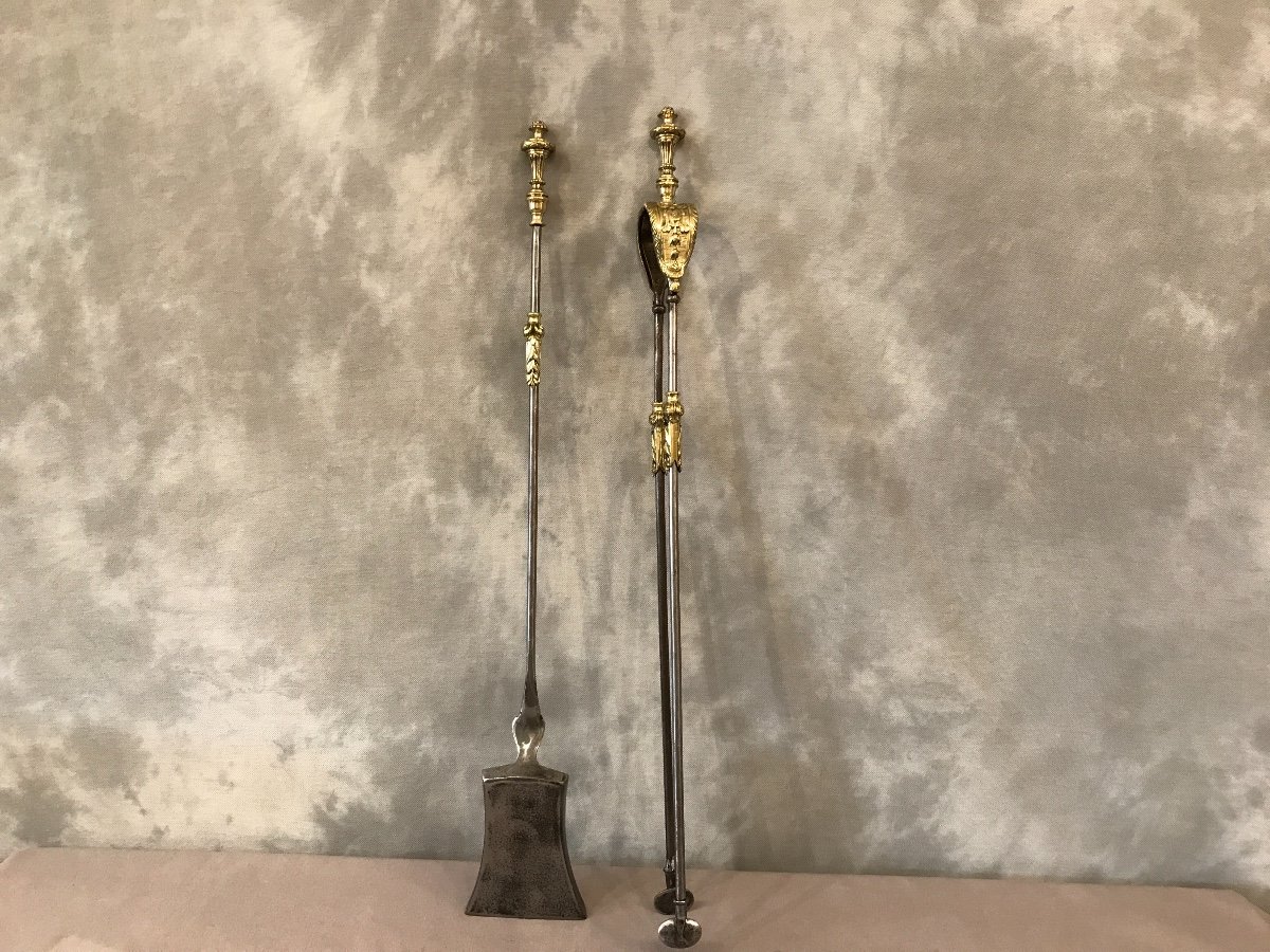 Set Of A Shovel And A Clamp In Iron And Bronze Louis XVI Style From The 19th-photo-4