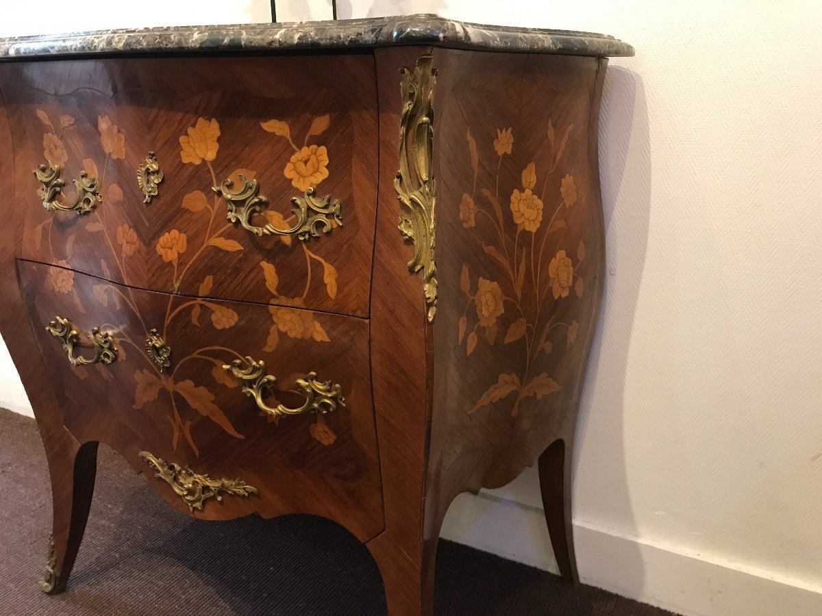 Small Commode In Louis XV Marquetry From Twentieth Time-photo-3