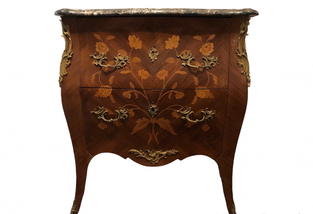 Small Commode In Louis XV Marquetry From Twentieth Time