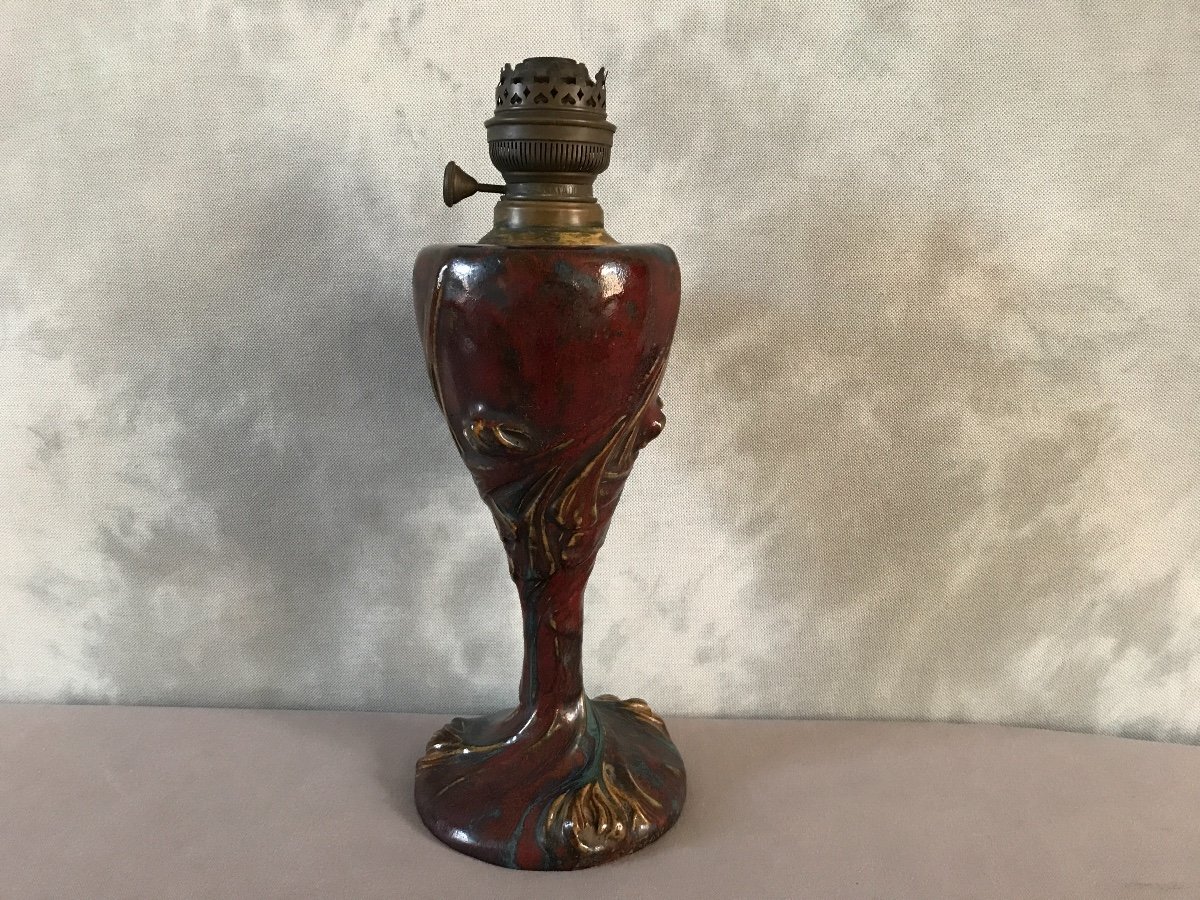 Art Nouveau Ceramic Oil Lamp (pierre- Adrien Dalpayrat, Maurice Dufrène)-photo-2