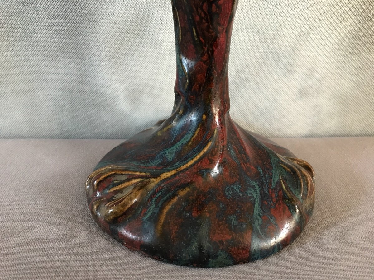 Art Nouveau Ceramic Oil Lamp (pierre- Adrien Dalpayrat, Maurice Dufrène)-photo-3