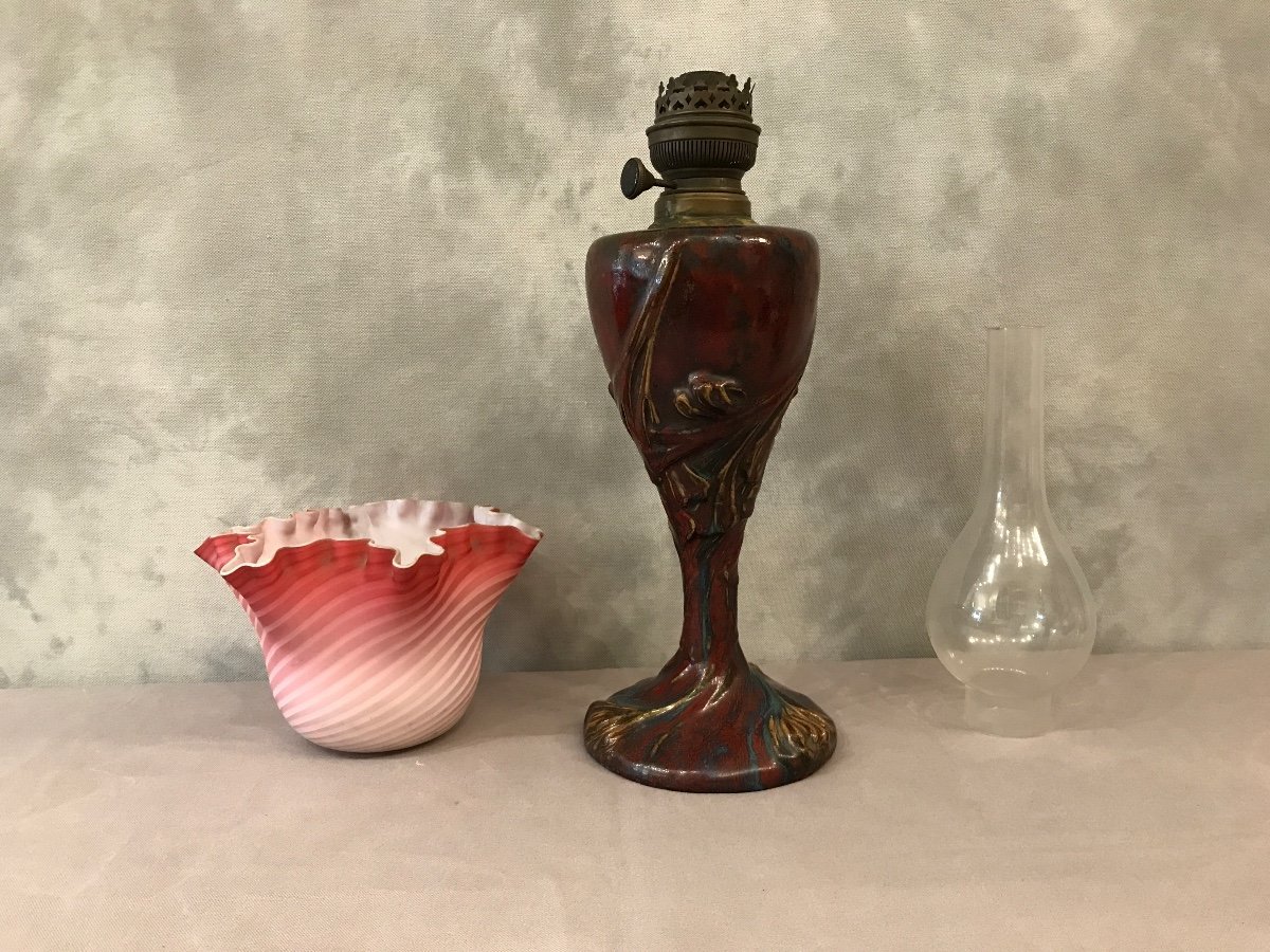 Art Nouveau Ceramic Oil Lamp (pierre- Adrien Dalpayrat, Maurice Dufrène)-photo-1