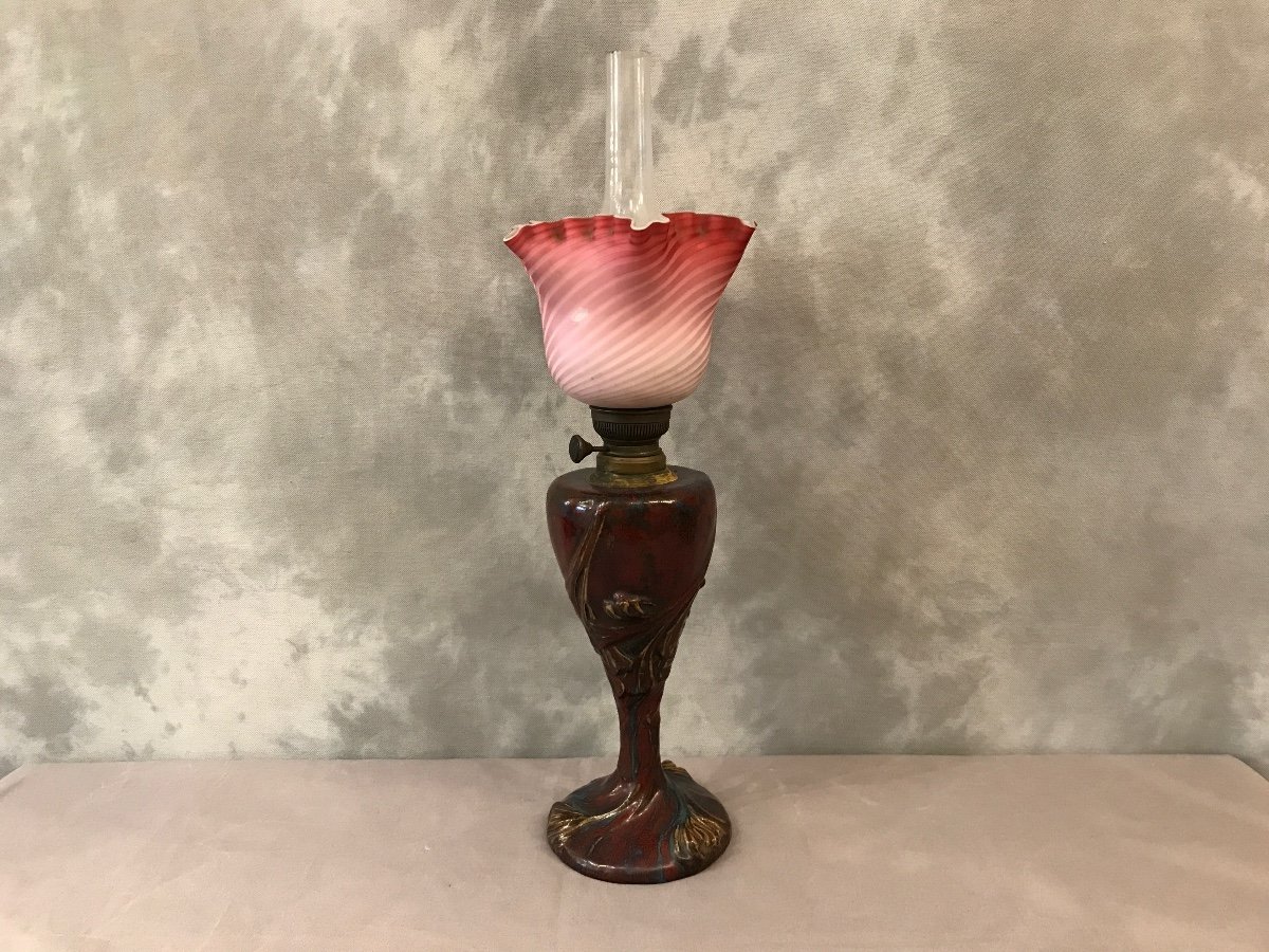 Art Nouveau Ceramic Oil Lamp (pierre- Adrien Dalpayrat, Maurice Dufrène)