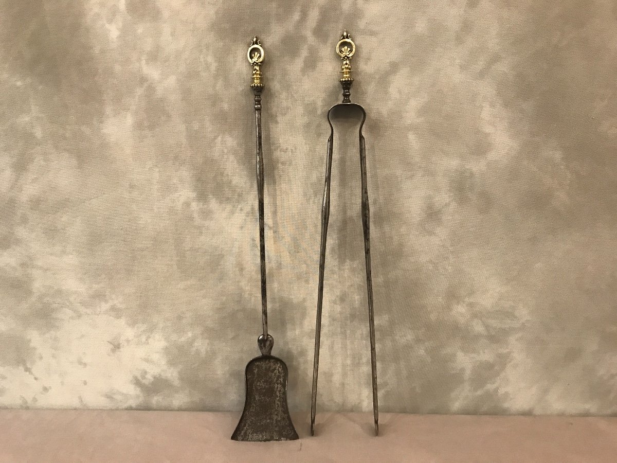 Set Of A Shovel And A Clamp In Iron And Bronze From The 19th Century