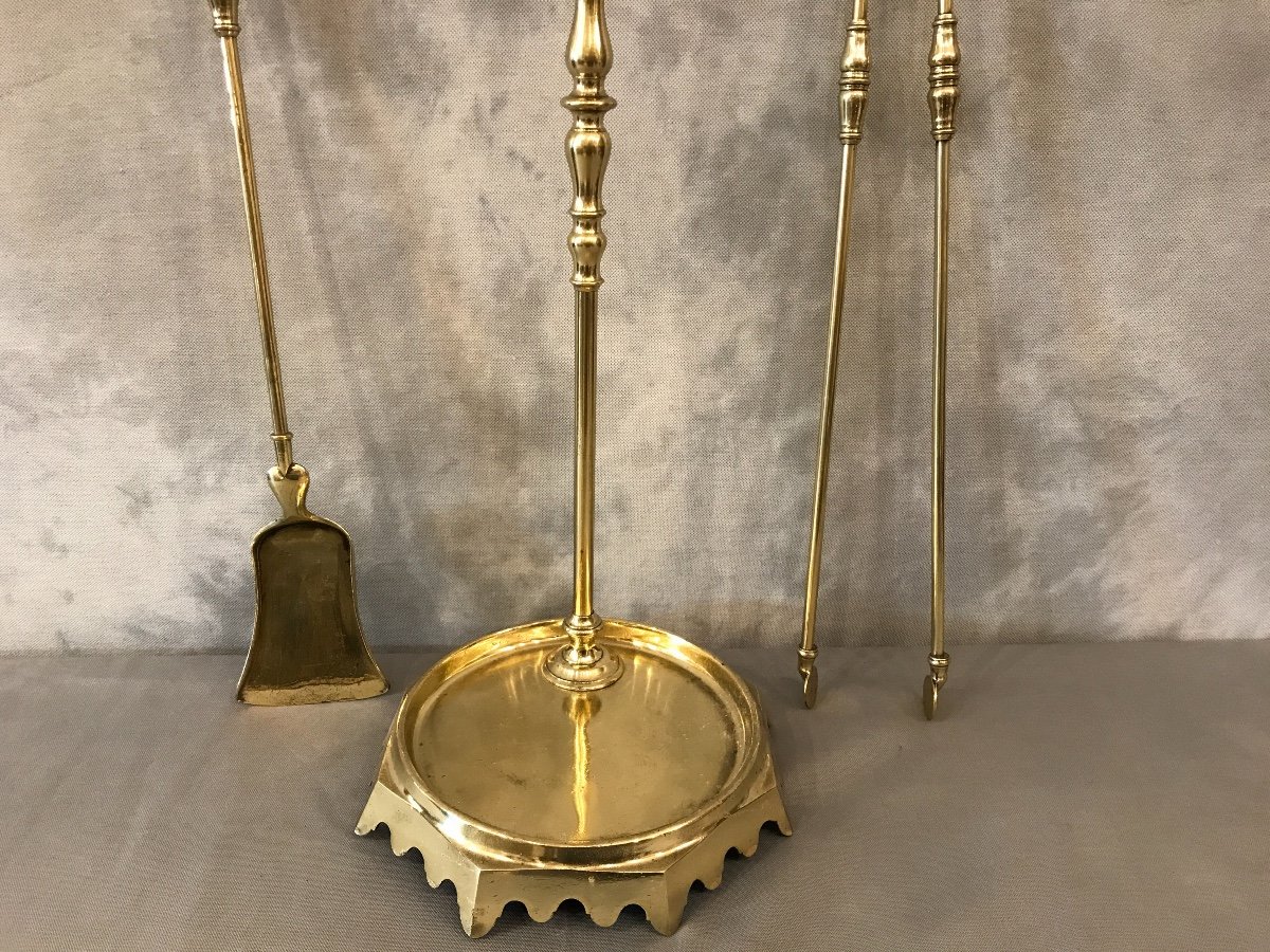 Serviteur De Cheminée Ancien En Laiton D’époque 19ème Restauration -photo-2