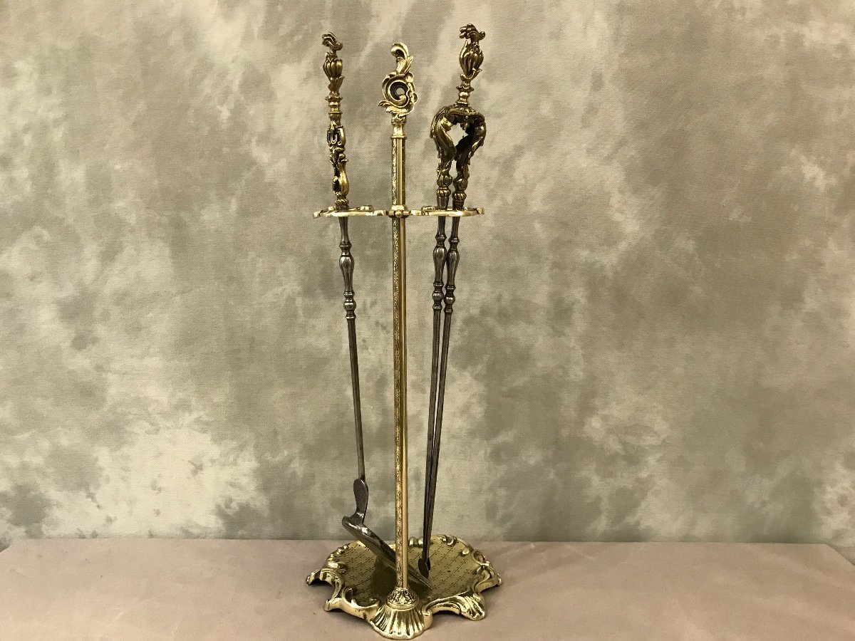 Antique Fireplace Servant In Bronze And Iron, 19th Century Louis XV Style-photo-1