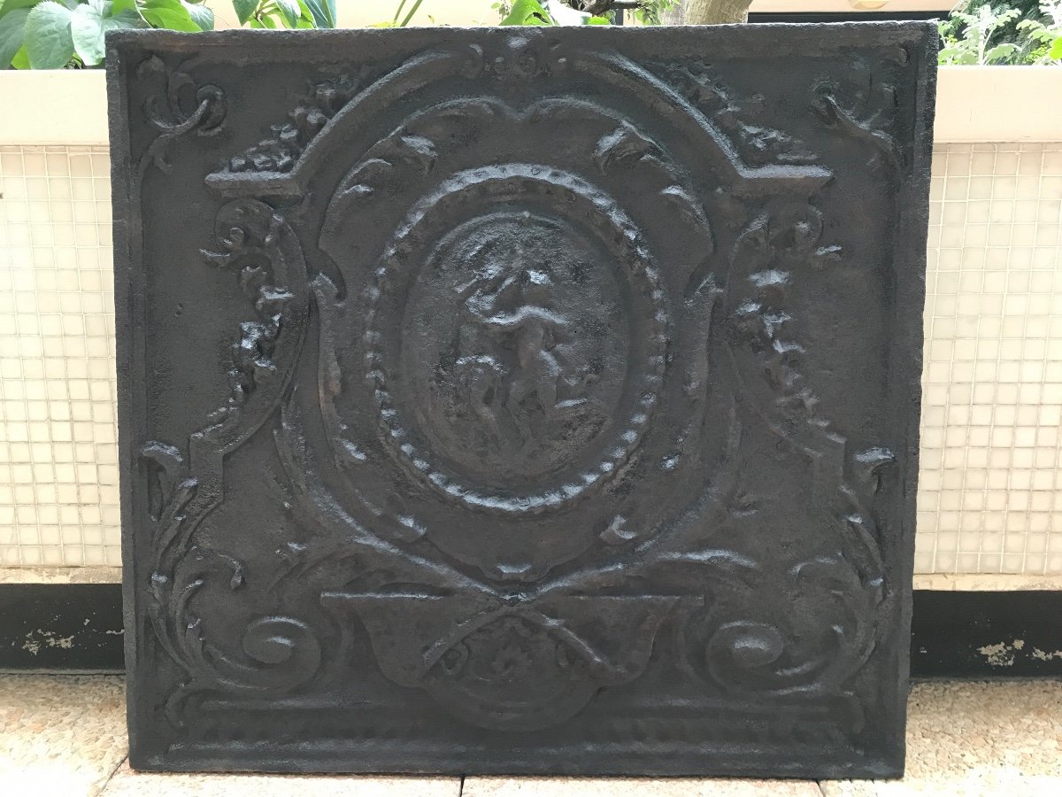 Large Old Cast Iron Fireplace Plate From The 18th Century