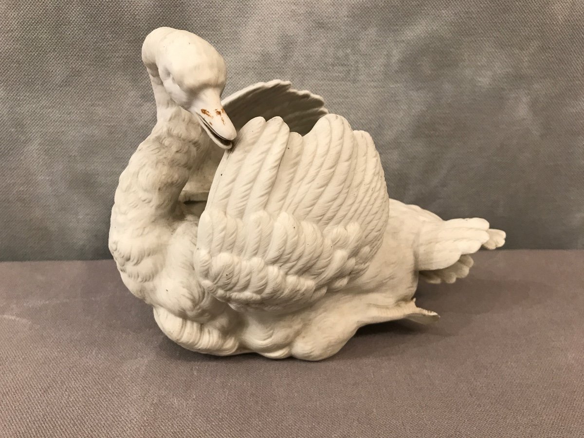 Petit Cygne En Porcelaine De Biscuit D’époque 19ème -photo-2